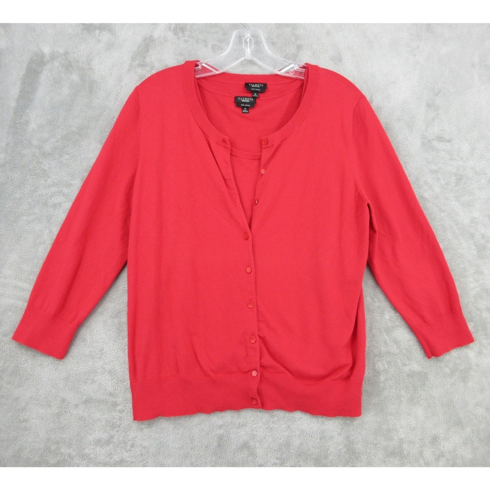 Talbots Sweater Set Womens Size M Red Pima Cotton Cardigan Shell Twinset Office